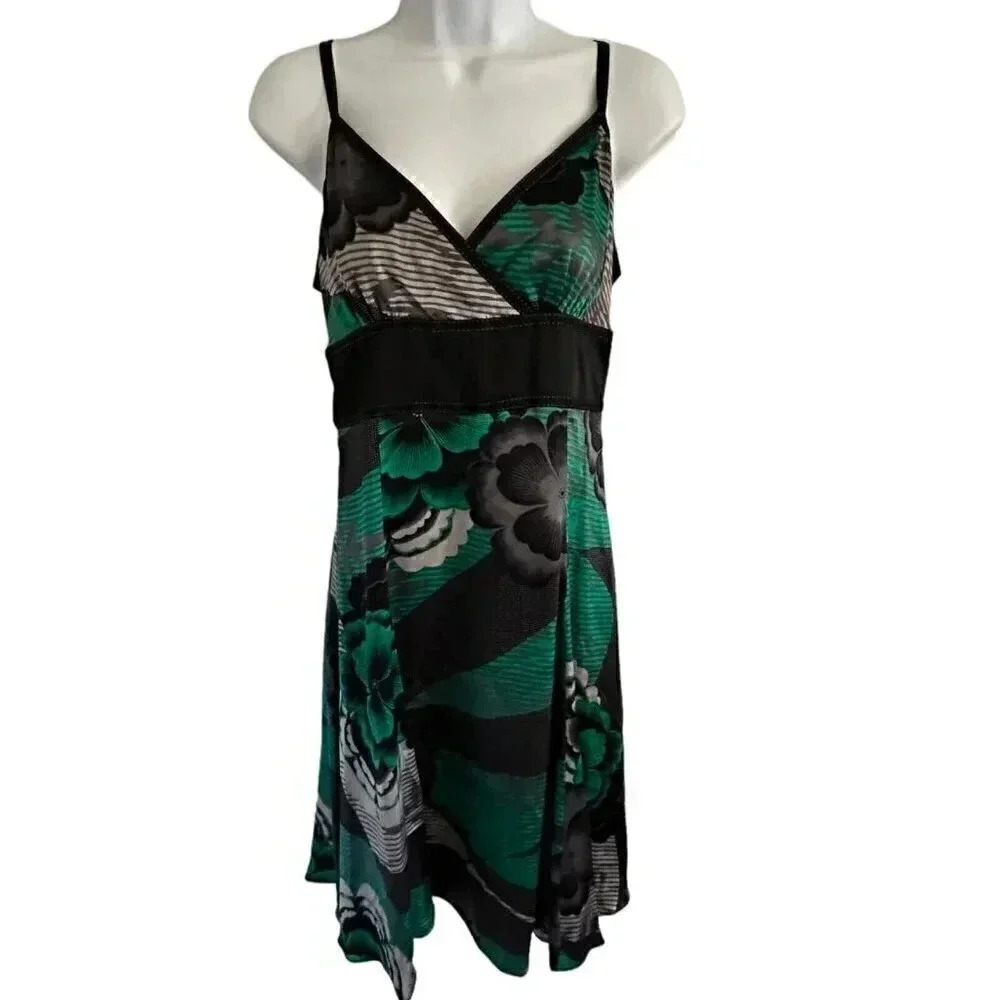 Ted Baker silk dress TB 3 US 8 sleeveless black and green floral